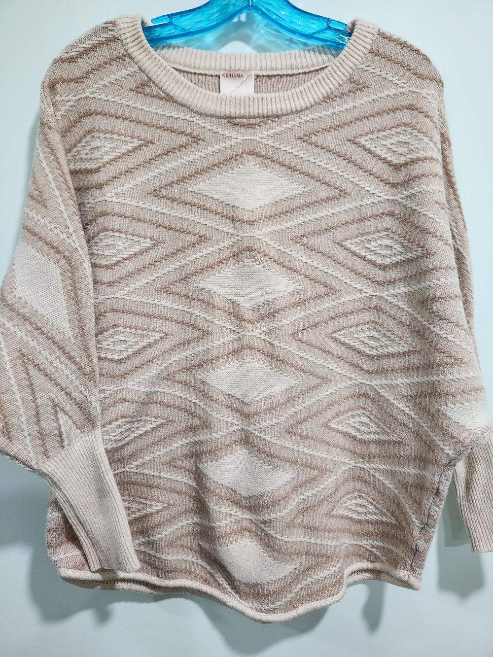 Kerisma Cream & Tan Diamond-Pattern Crewneck Sweater